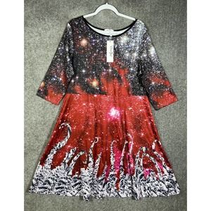 Rosegal Galaxy Fit & Flare Dress Women Size US 18 Stretch‎ 3/4 Sleeve NWT